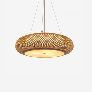 Lutta-Handwoven Bamboo LED Ceiling Light for Kitchen Island or Living pendant light on white