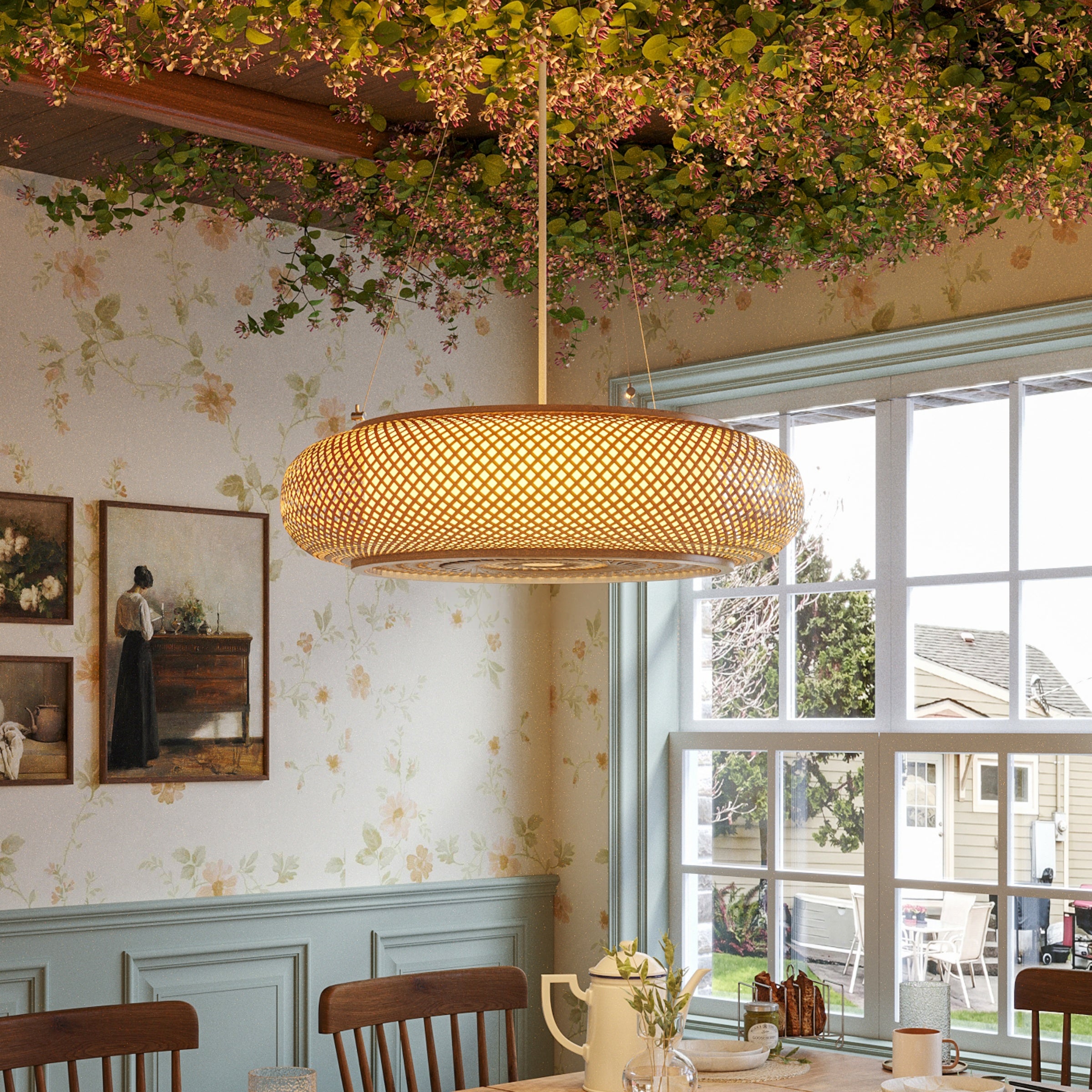 Pendant Light (White Hanging Rope) Lutta-Japanese-Style Bamboo LED Ceiling & Pendant Light pendant light in a dining