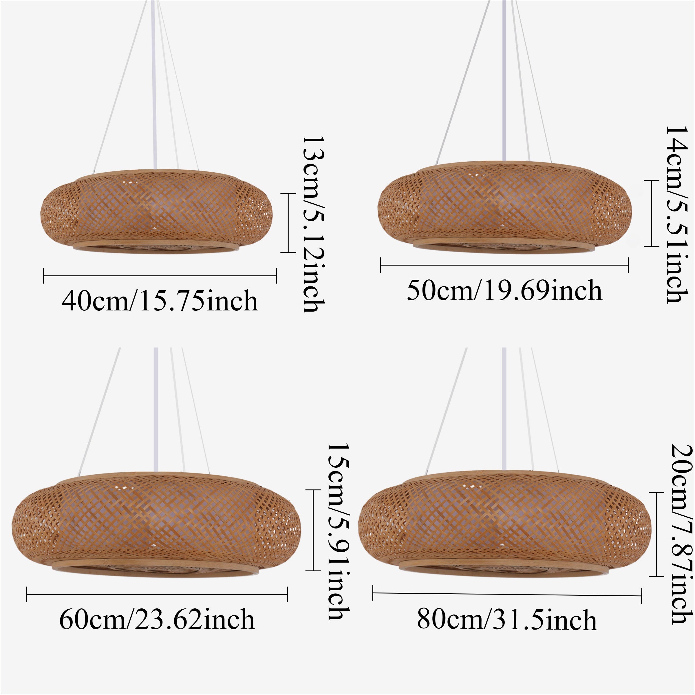 Size chart for Pendant Light (White Hanging Rope) Lutta-Japanese-Style Bamboo LED Ceiling & Pendant Light pendant
