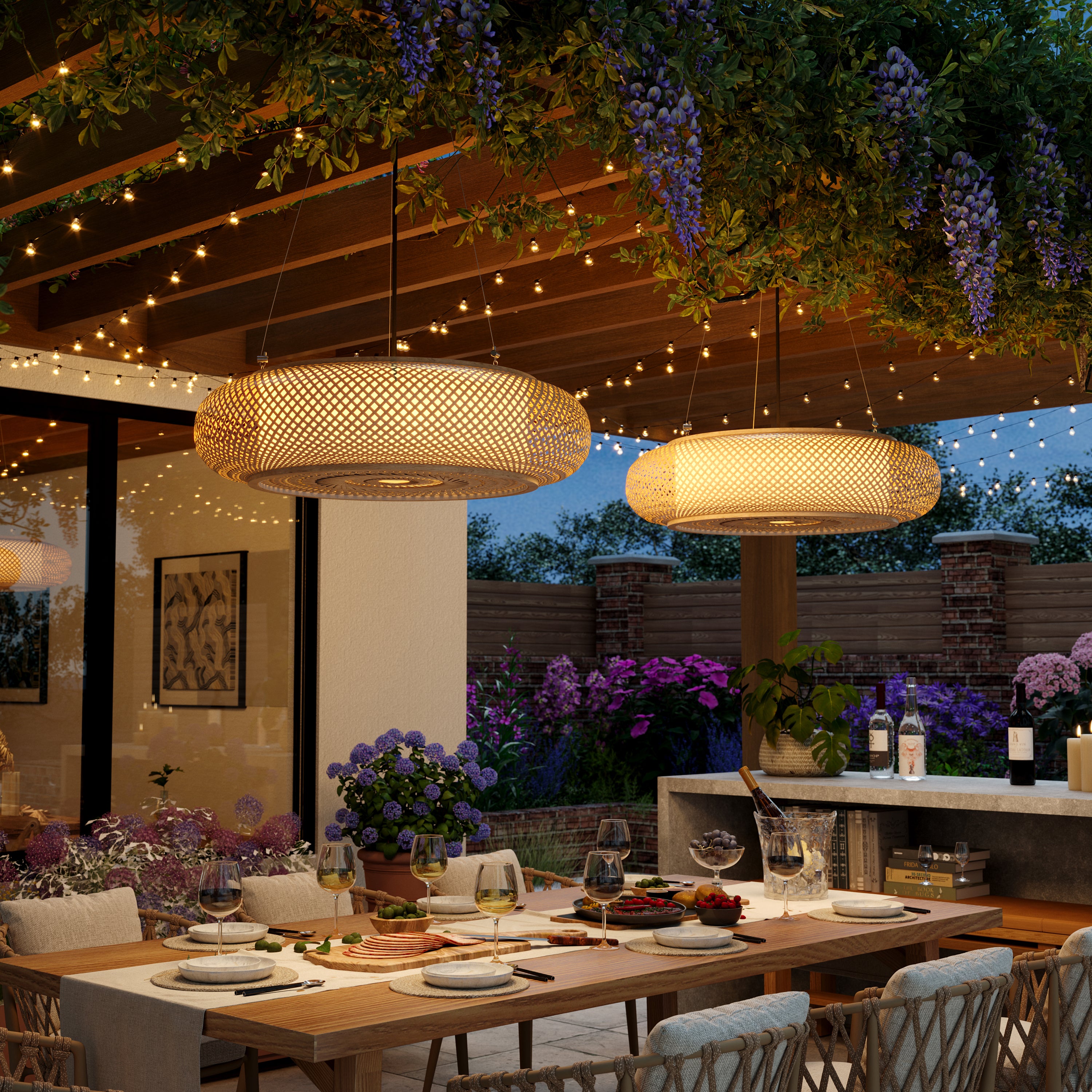 Lutta-Natural Bamboo LED Pendant Light for Kitchen Islands pendant light in a dining room