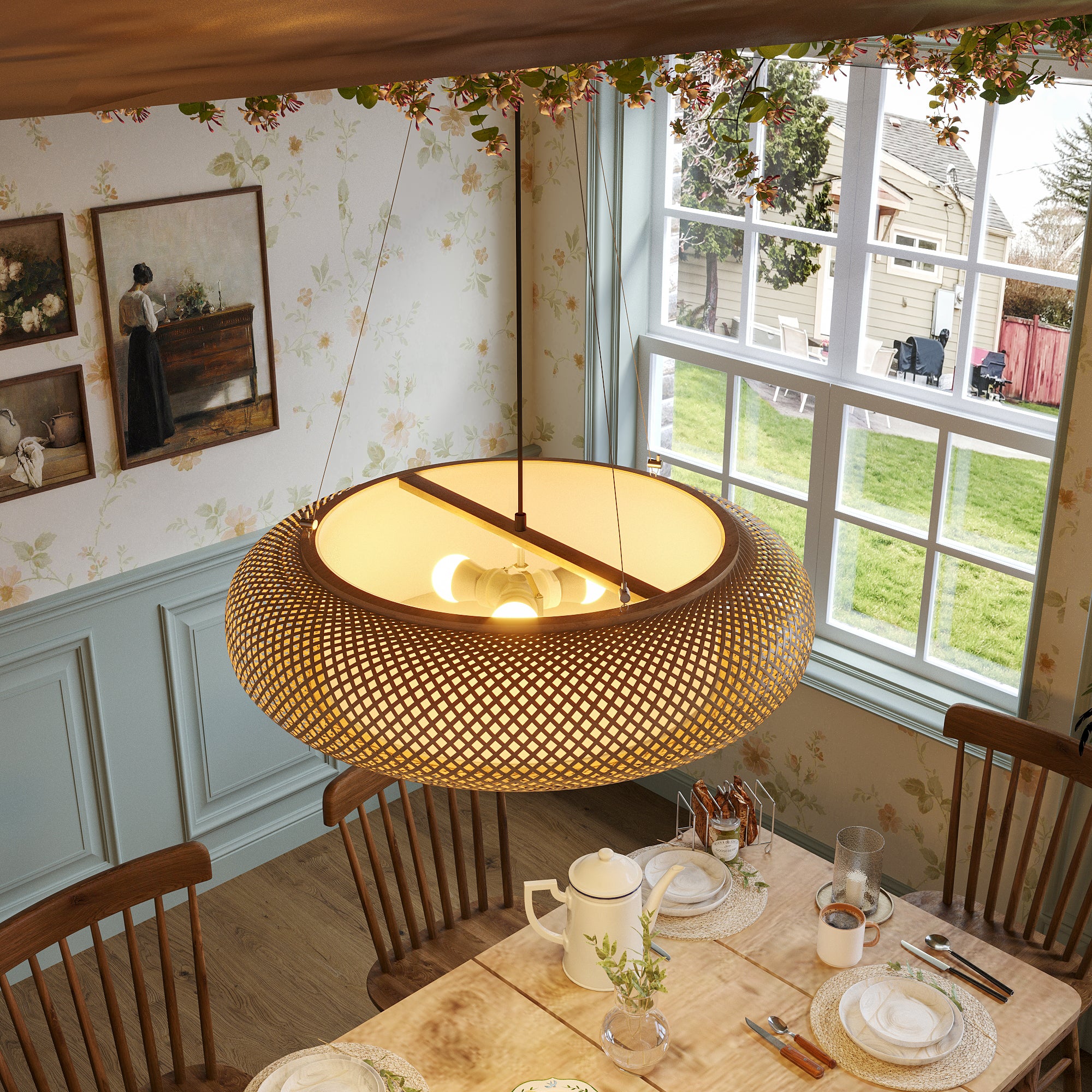 Lutta-Natural Bamboo LED Pendant Light for Kitchen Islands pendant light in a dining room