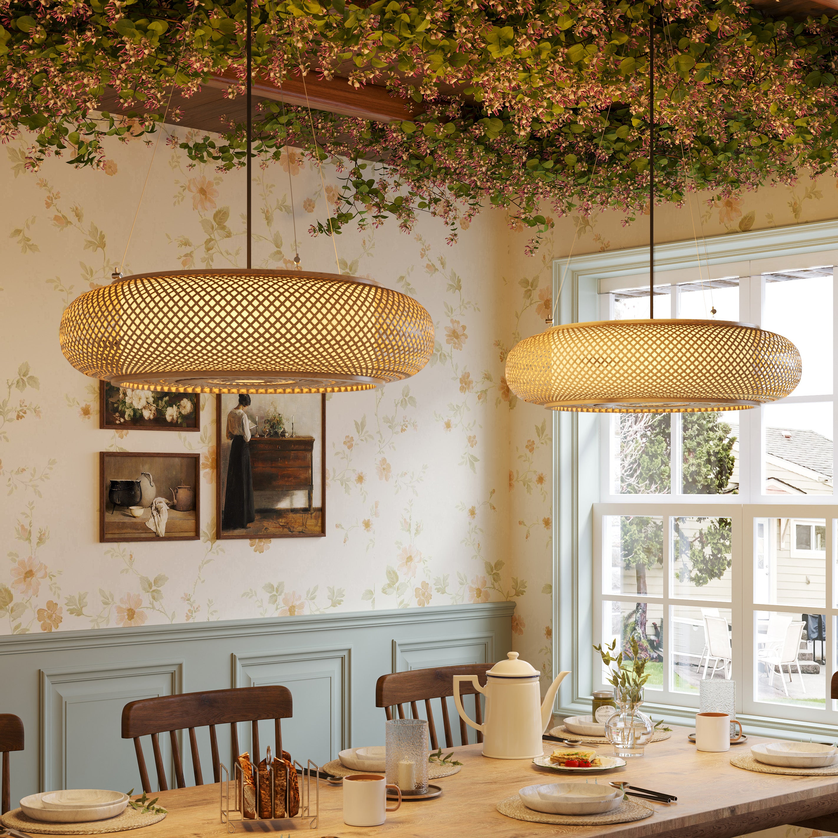 Lutta-Natural Bamboo LED Pendant Light for Kitchen Islands pendant light in a dining room