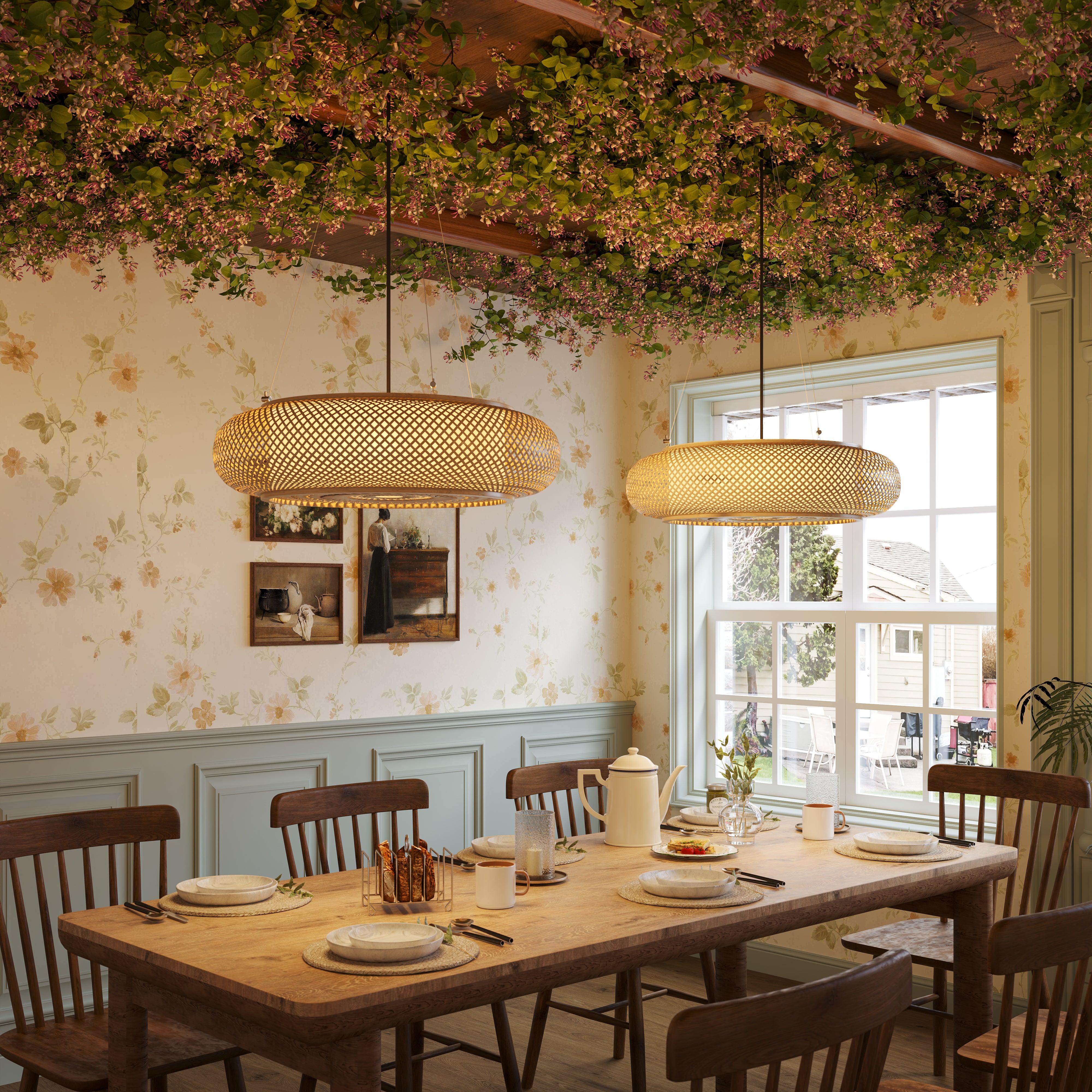 Lutta-Natural Bamboo LED Pendant Light for Kitchen Islands pendant light in a dining room