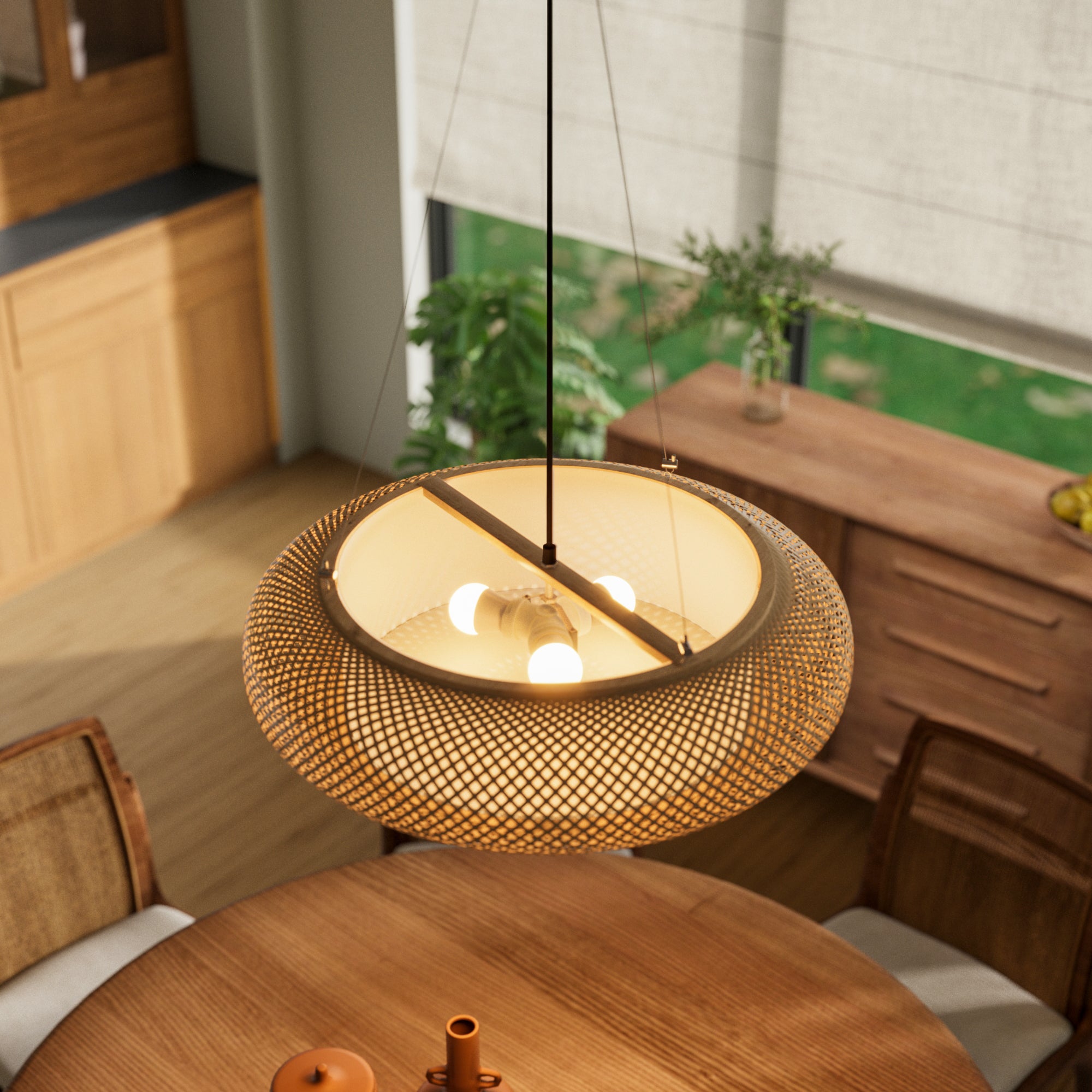 Lutta-Natural Bamboo LED Pendant Light for Kitchen Islands pendant light in a dining room