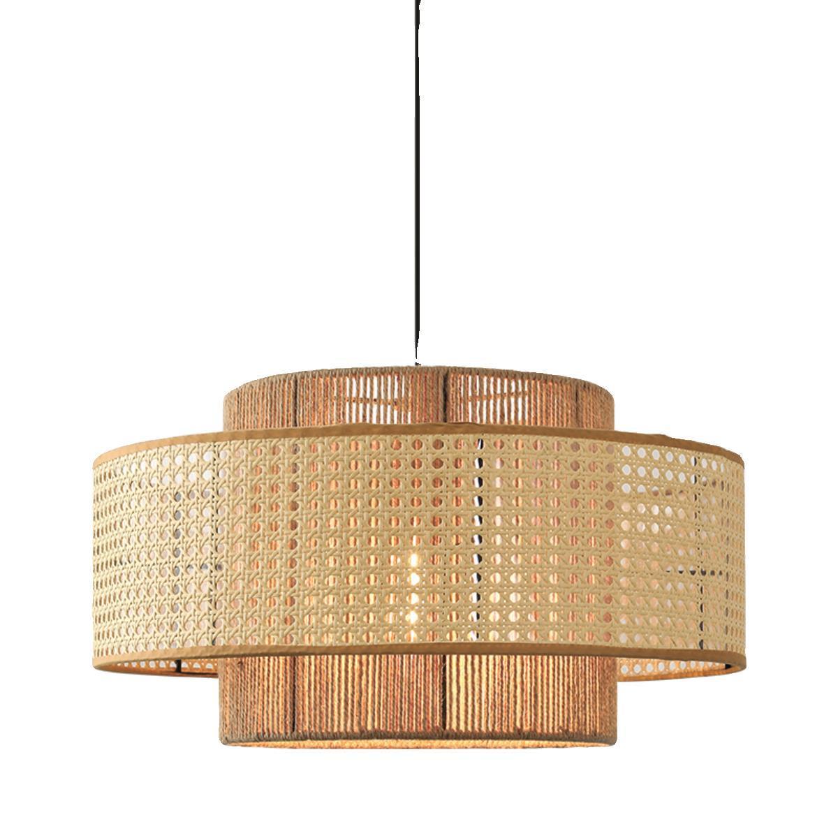 Natural Woven Rattan and Hemp Rope Rustic Pendant Light Fixture