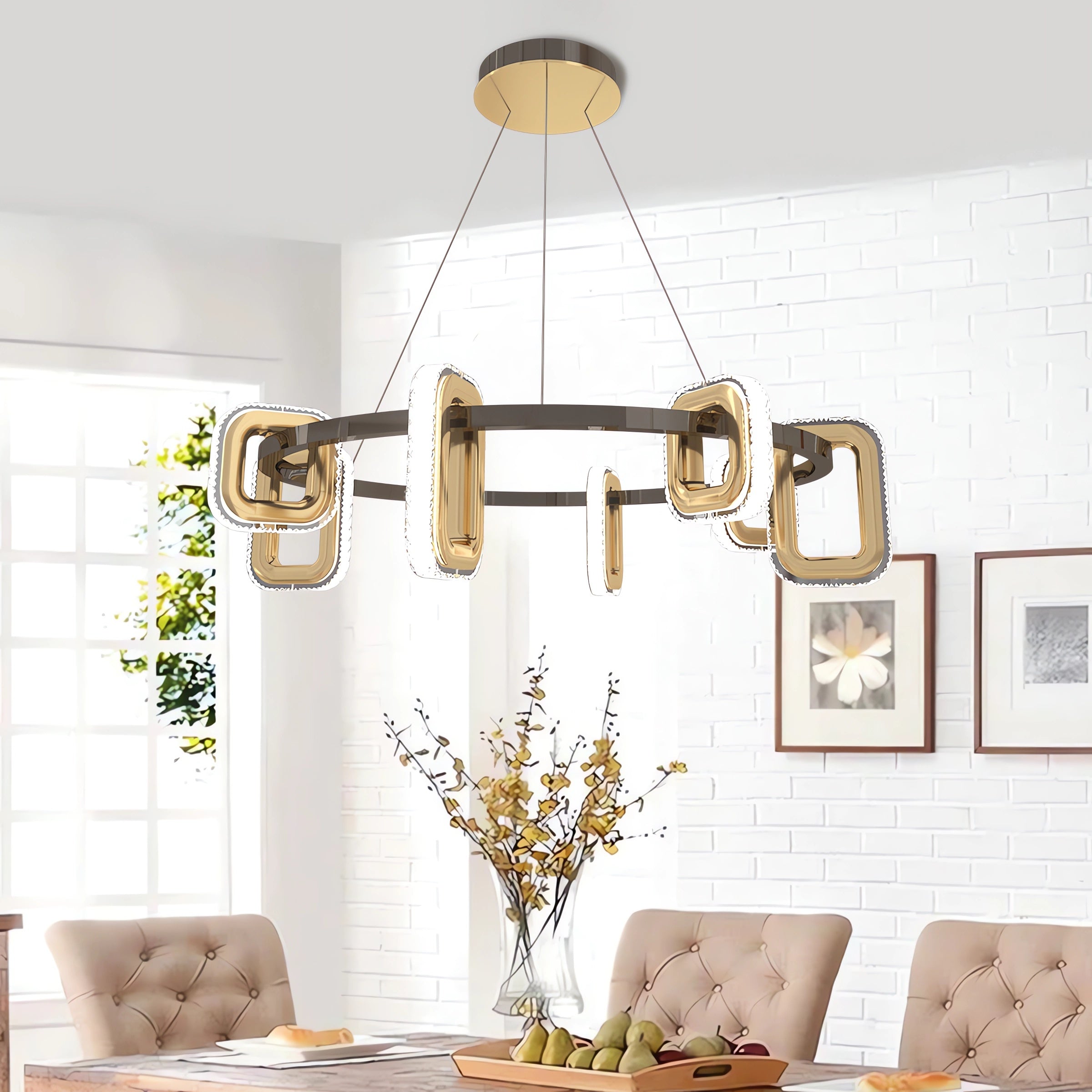 Gold Geometric LED Pendant Light with Acrylic Accents