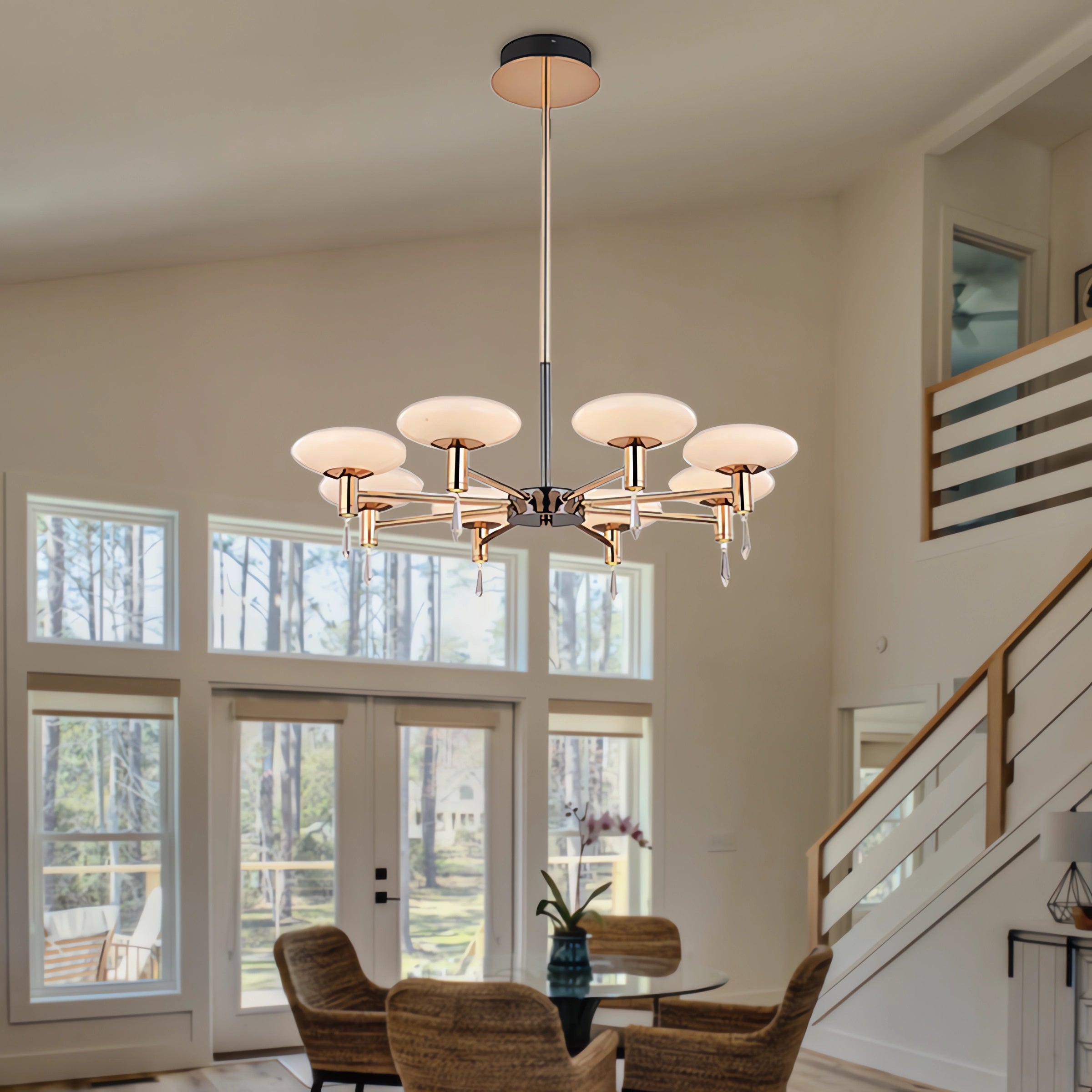 Modern Gold LED Chandelier with Glass Shades