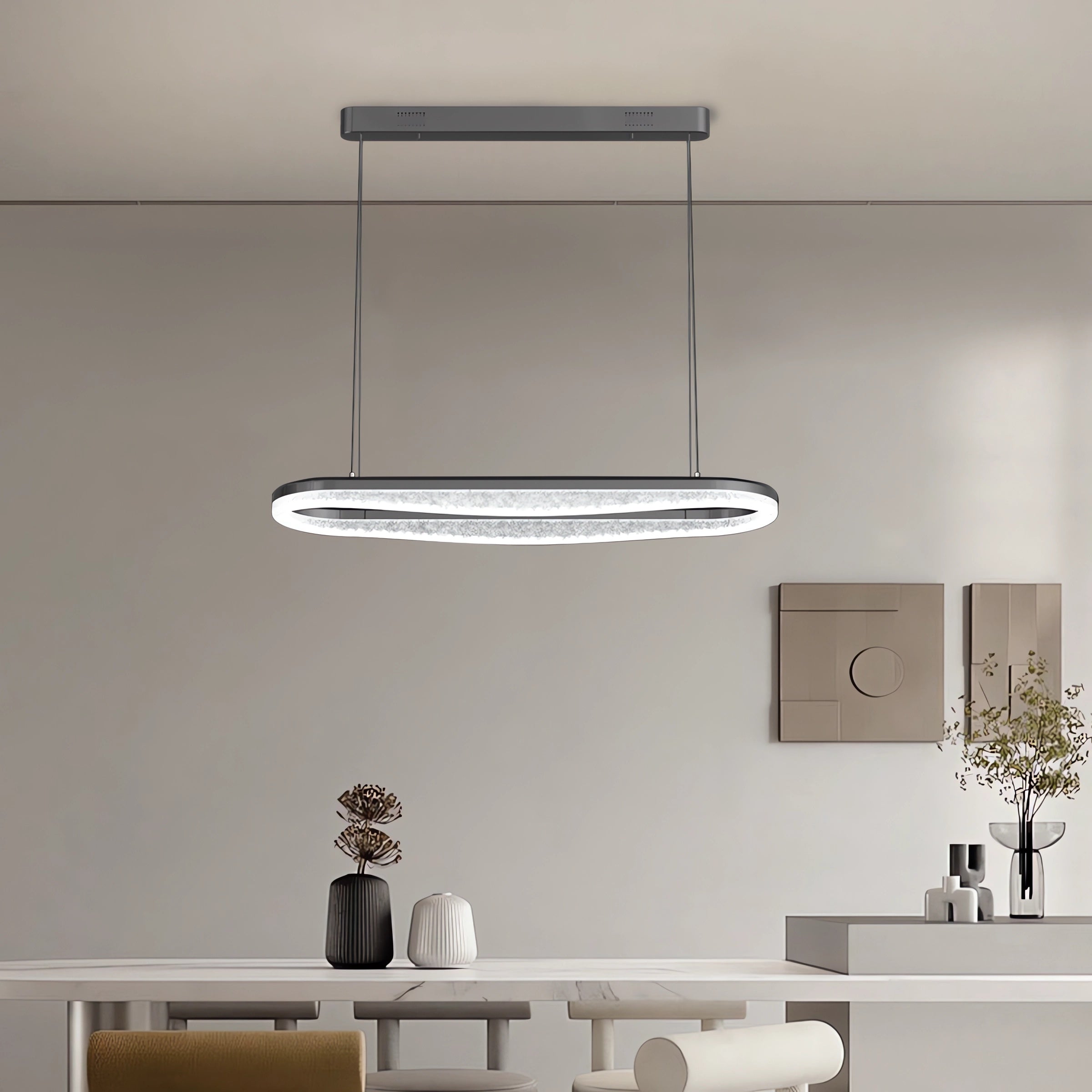 Sleek Pearl Black LED Resin Oval Pendant Light