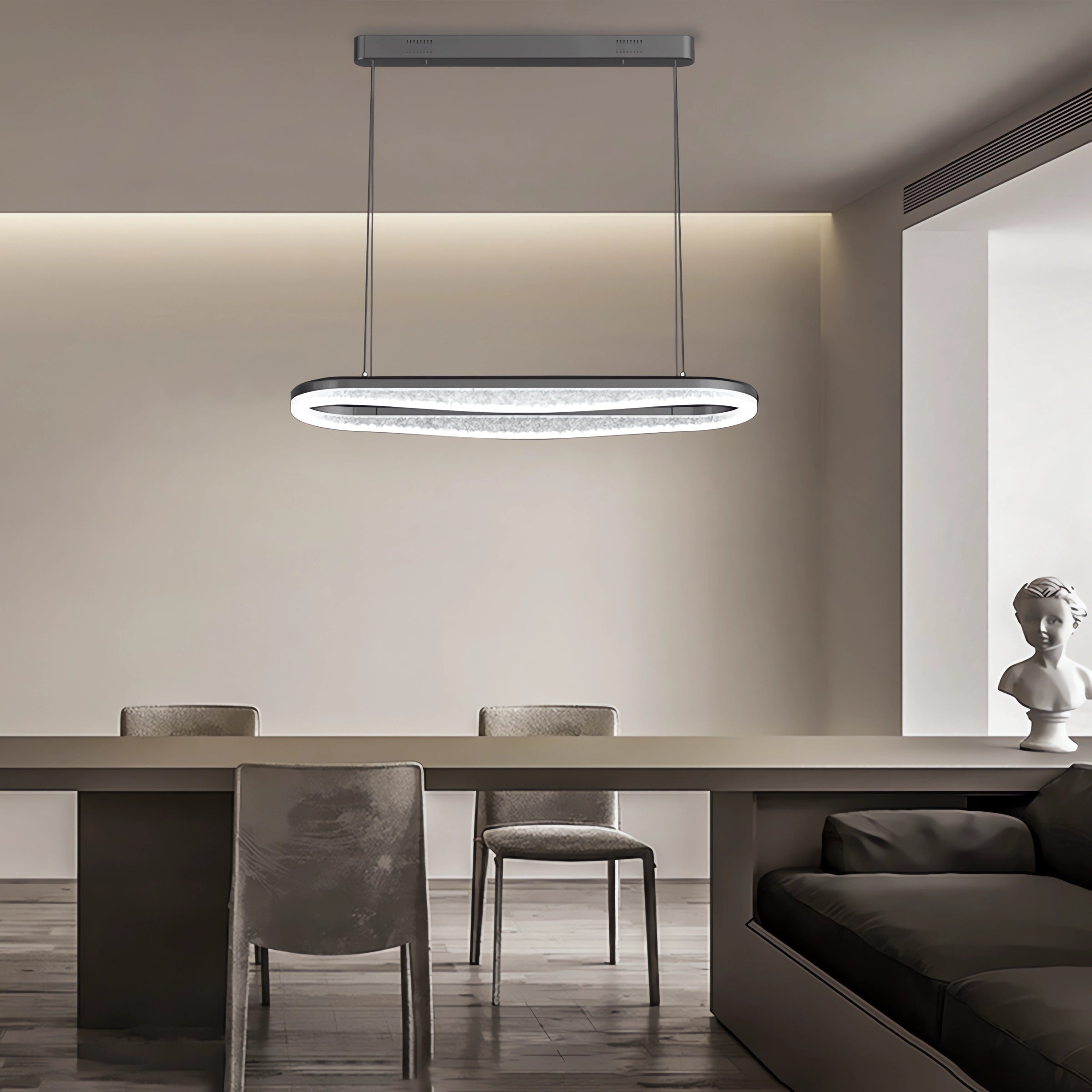 Sleek Pearl Black LED Resin Oval Pendant Light