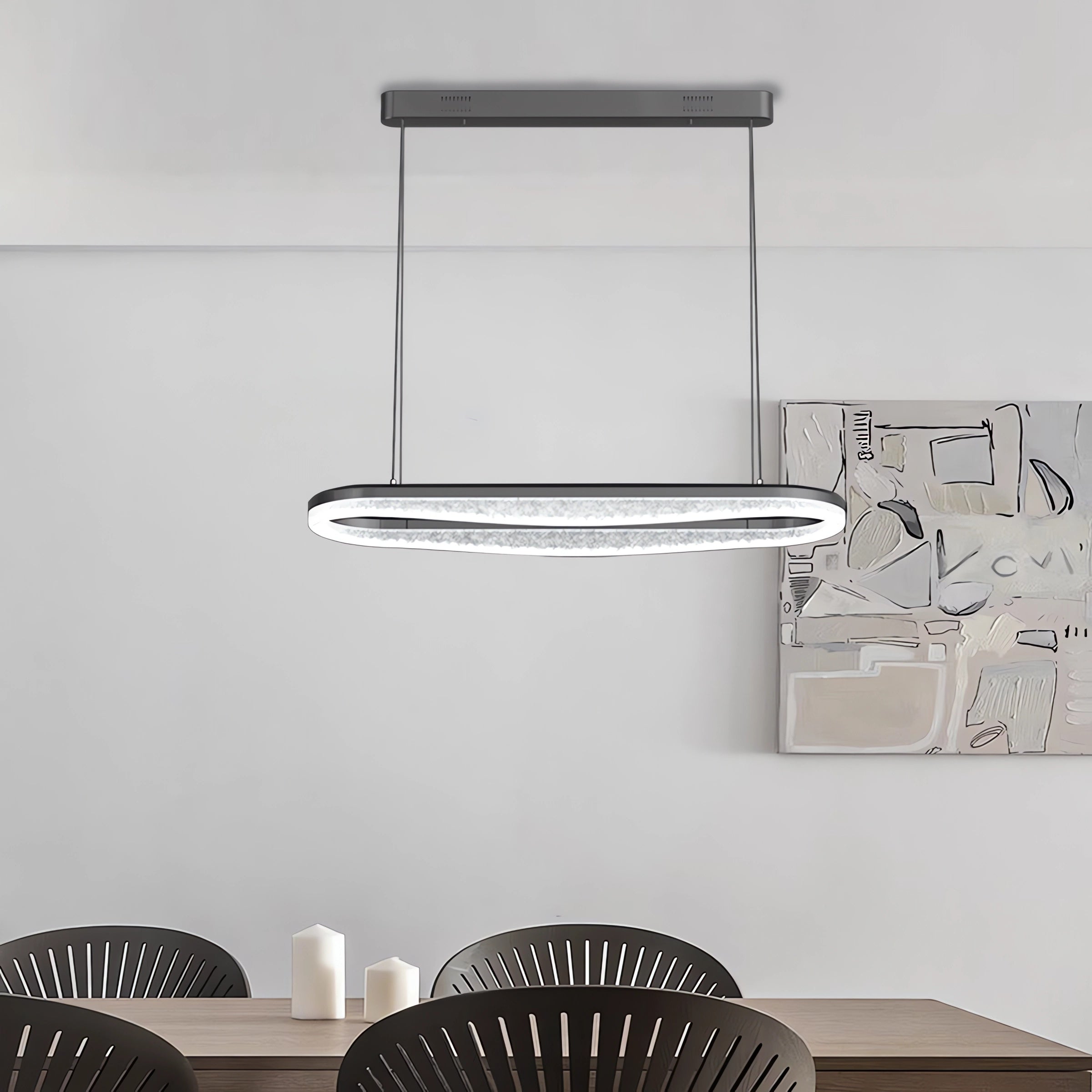 Sleek Pearl Black LED Resin Oval Pendant Light