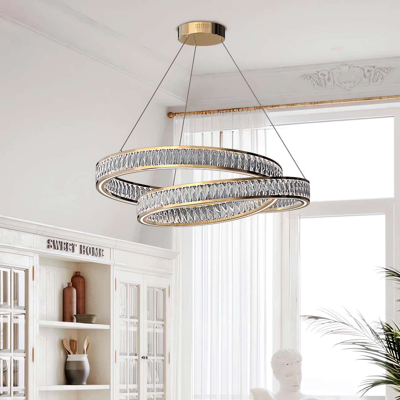 Elegant Gold Crystal Swirl Pendant Light