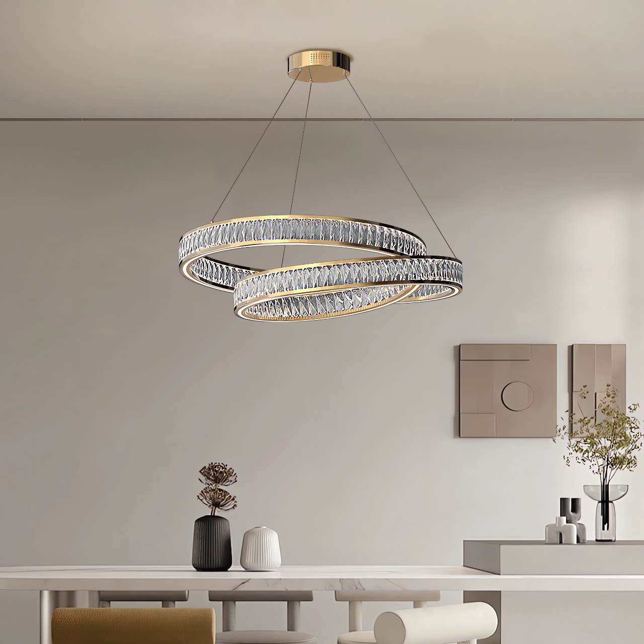 Elegant Gold Crystal Swirl Pendant Light