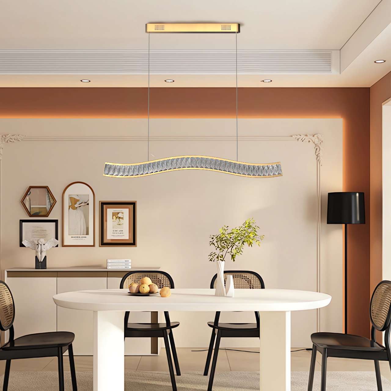 Wave Gold Crystal LED Pendant Light for Modern Interiors