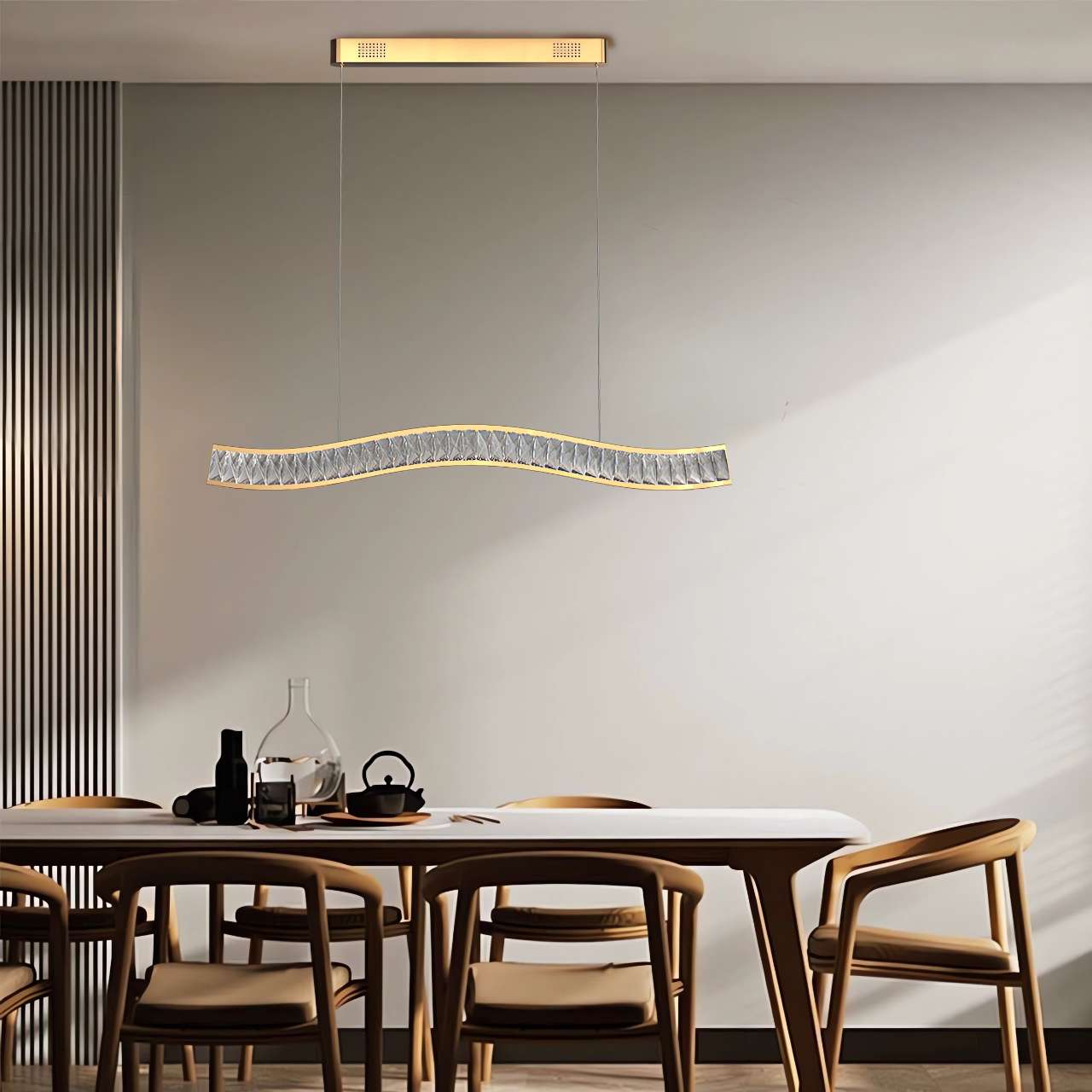 Wave Gold Crystal LED Pendant Light for Modern Interiors