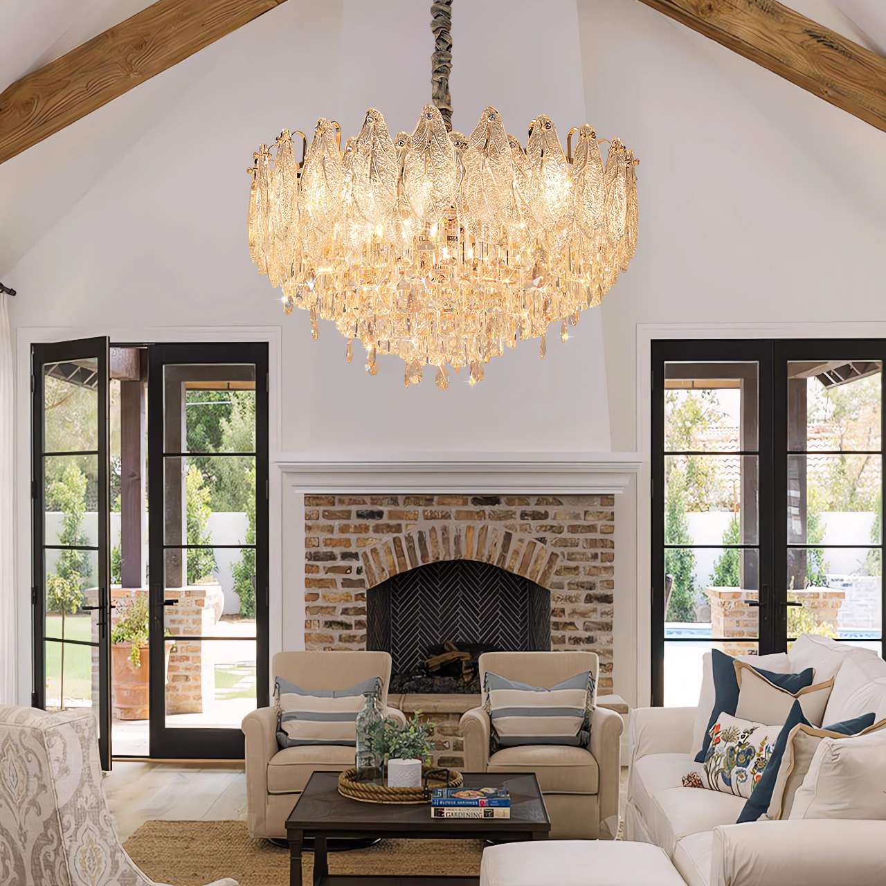 Champagne Gold Crystal Leaf Chandelier