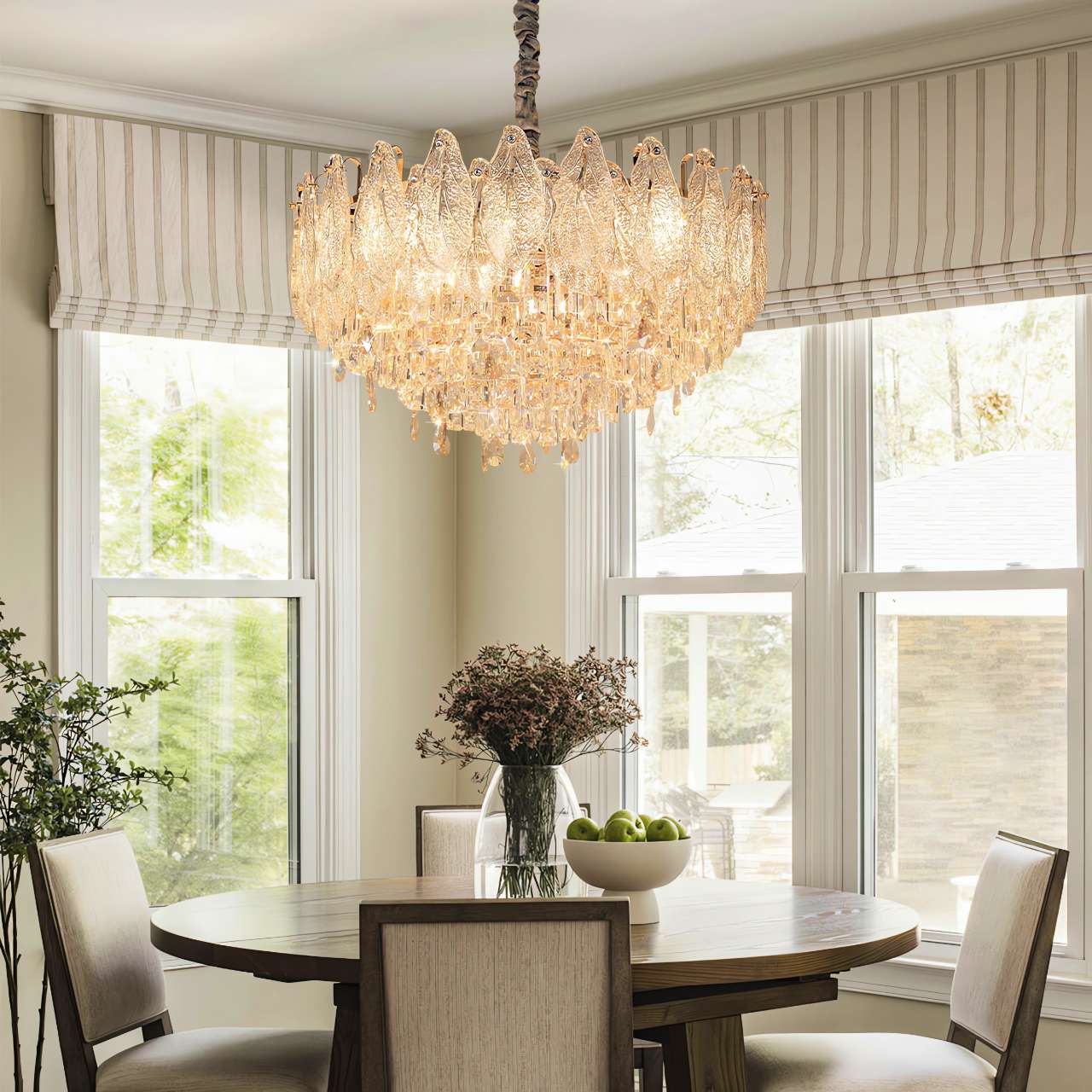 Champagne Gold Crystal Leaf Chandelier