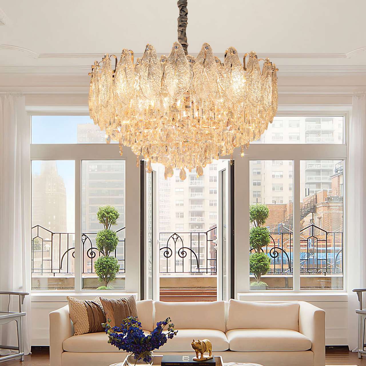 Champagne Gold Crystal Leaf Chandelier