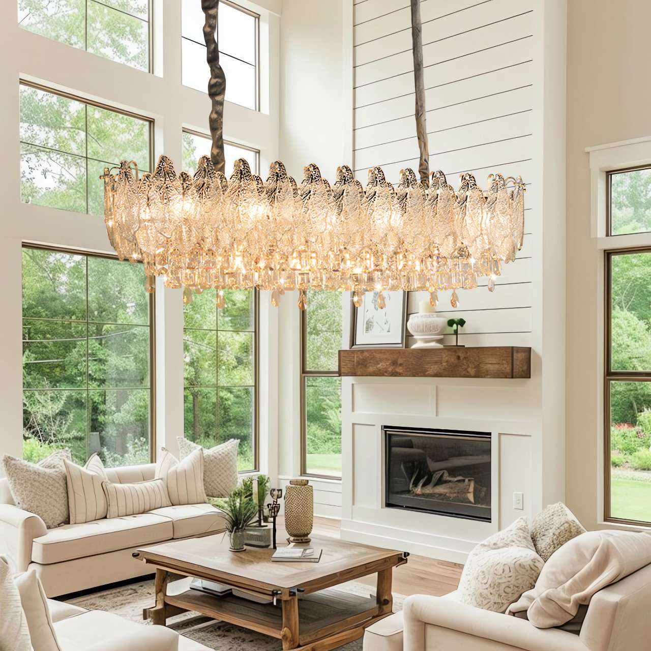 Champagne Gold Crystal Leaf Chandelier