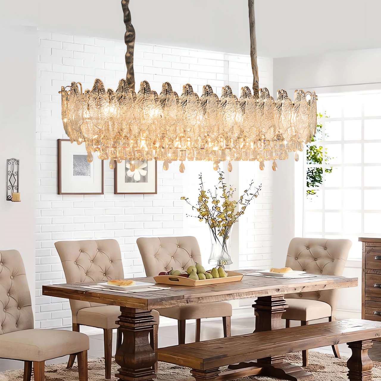 Champagne Gold Crystal Leaf Chandelier