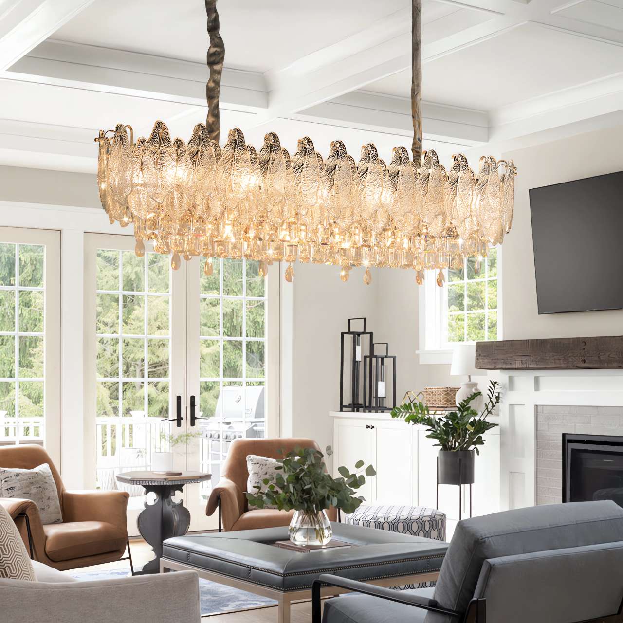 Champagne Gold Crystal Leaf Chandelier