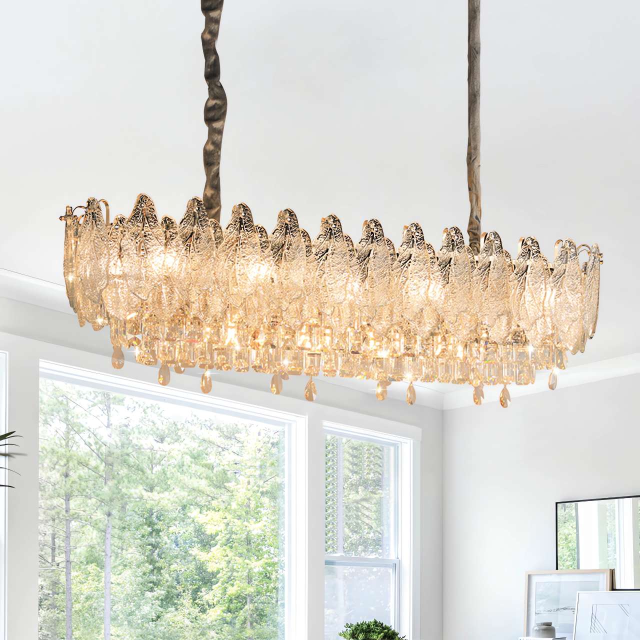 Champagne Gold Crystal Leaf Chandelier