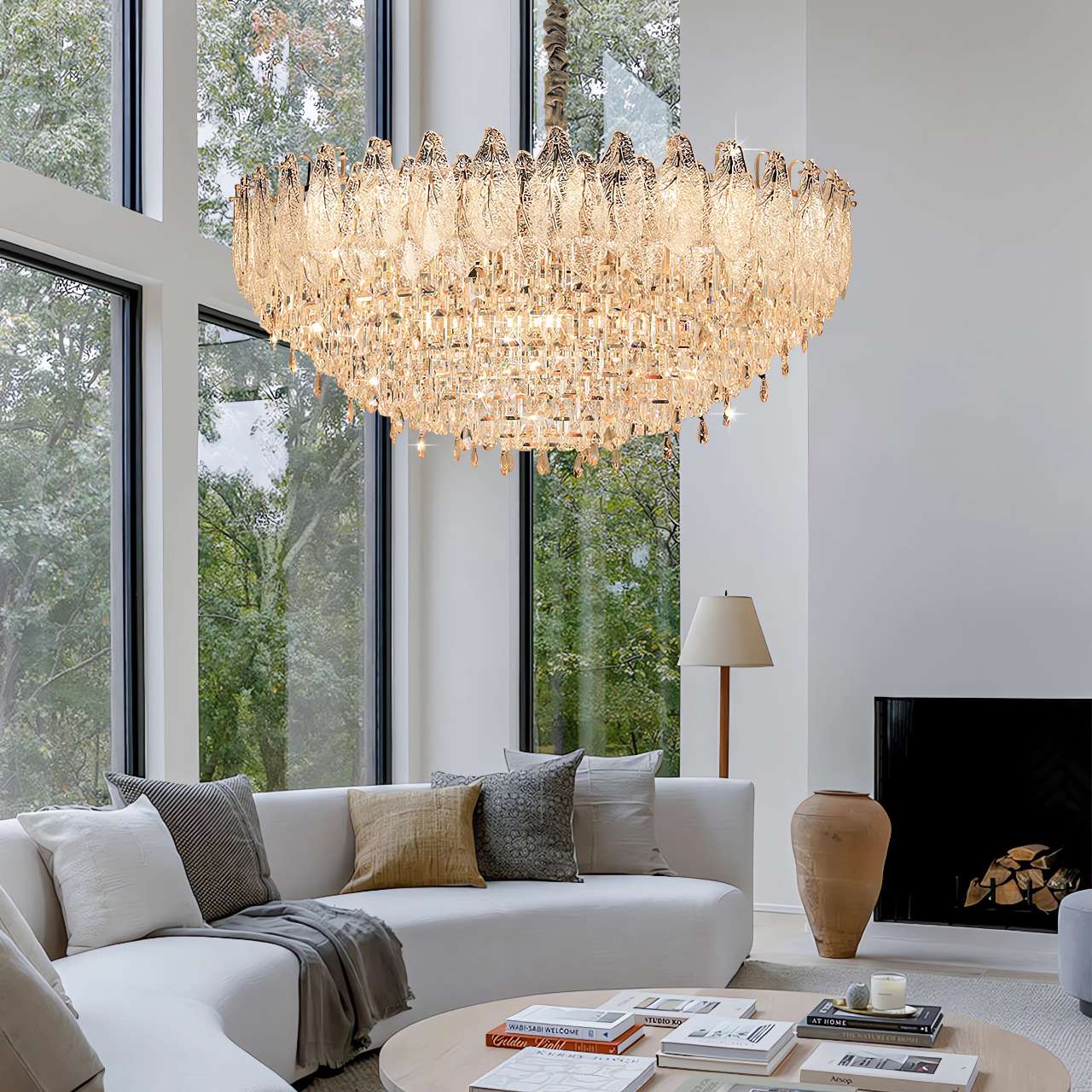 Champagne Gold Crystal Leaf Chandelier