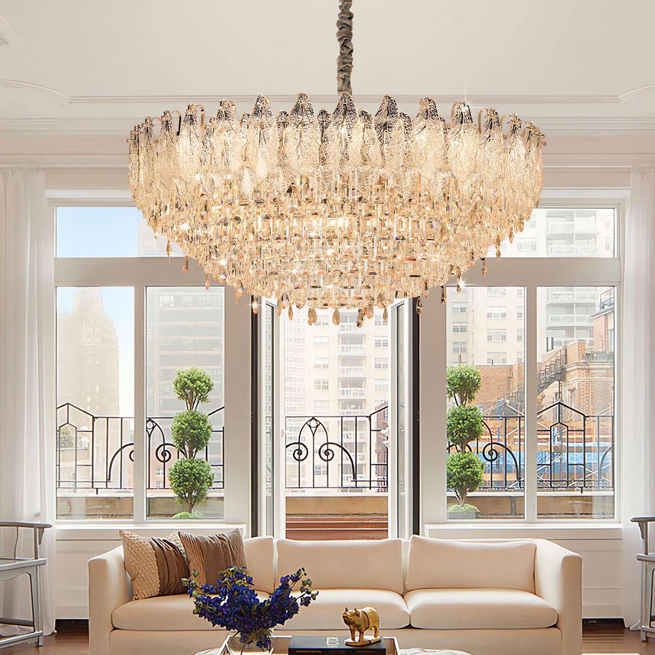 Champagne Gold Crystal Leaf Chandelier