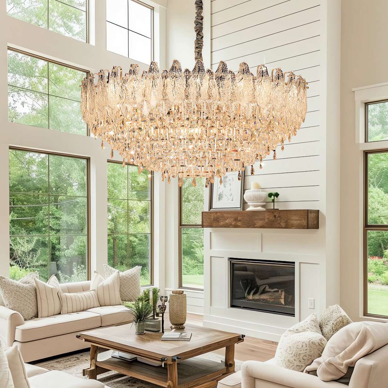 Champagne Gold Crystal Leaf Chandelier