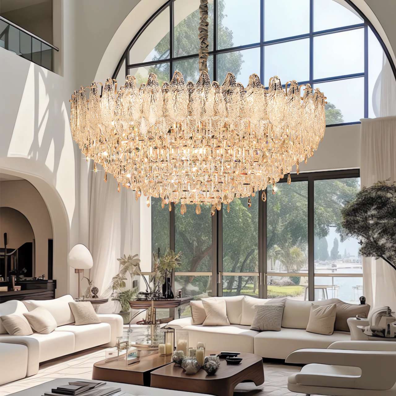 Champagne Gold Crystal Leaf Chandelier