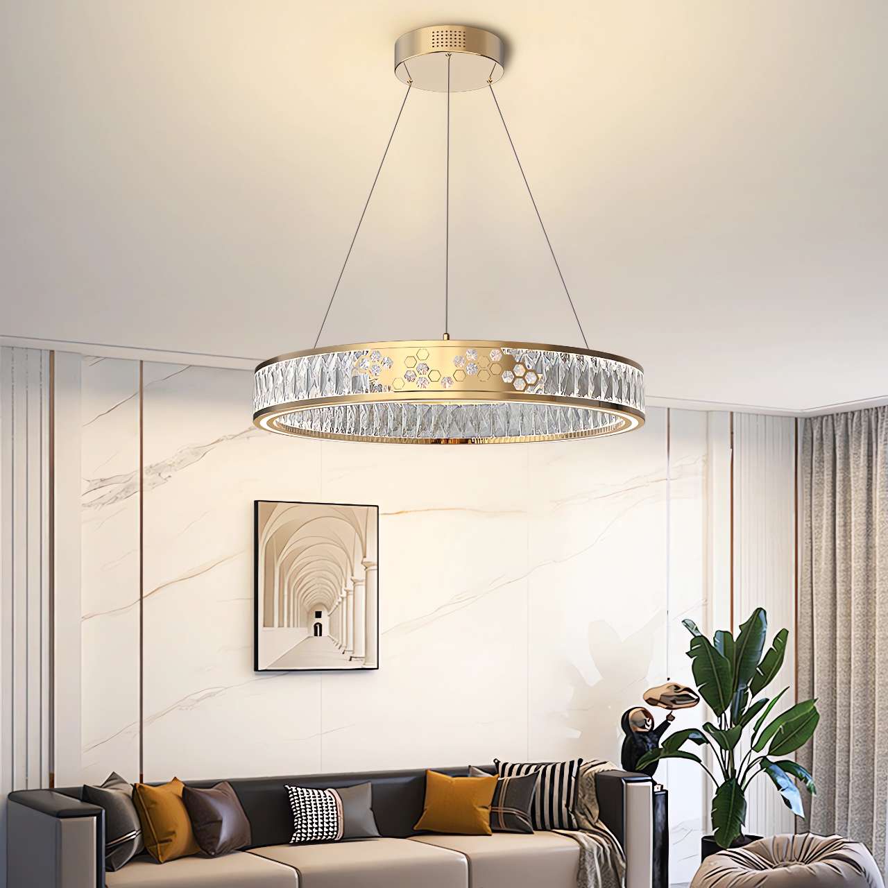 Luxurious Gold Crystal LED Halo Pendant Light