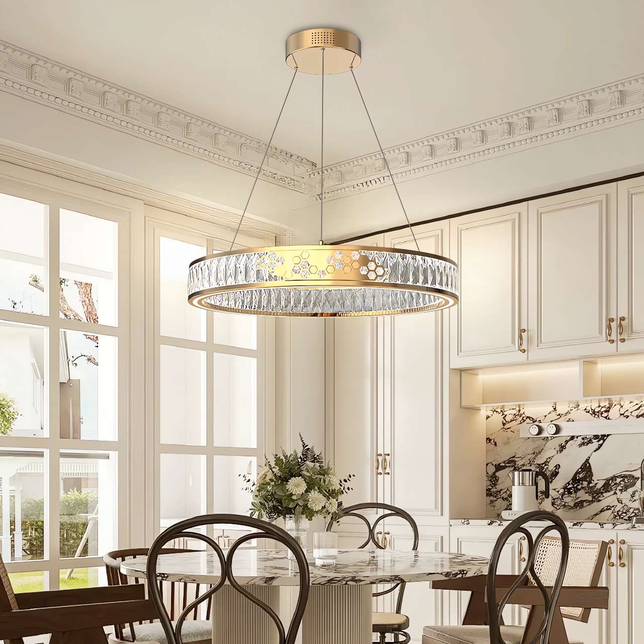 Luxurious Gold Crystal LED Halo Pendant Light