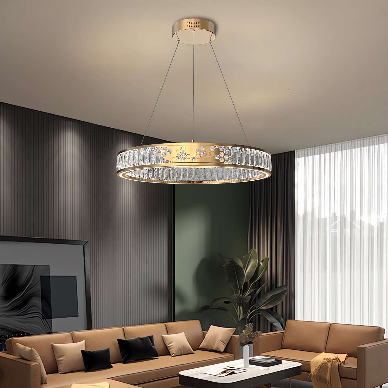 Luxurious Gold Crystal LED Halo Pendant Light