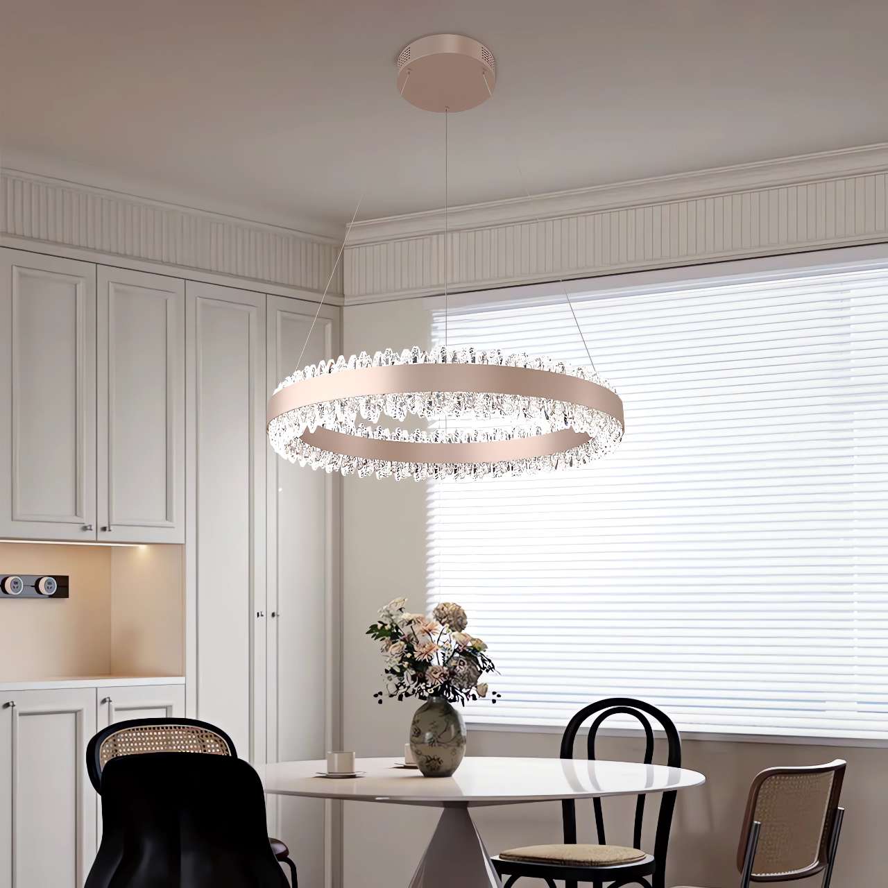 Stylish Gold LED Circular Pendant Light with Crystal Edges