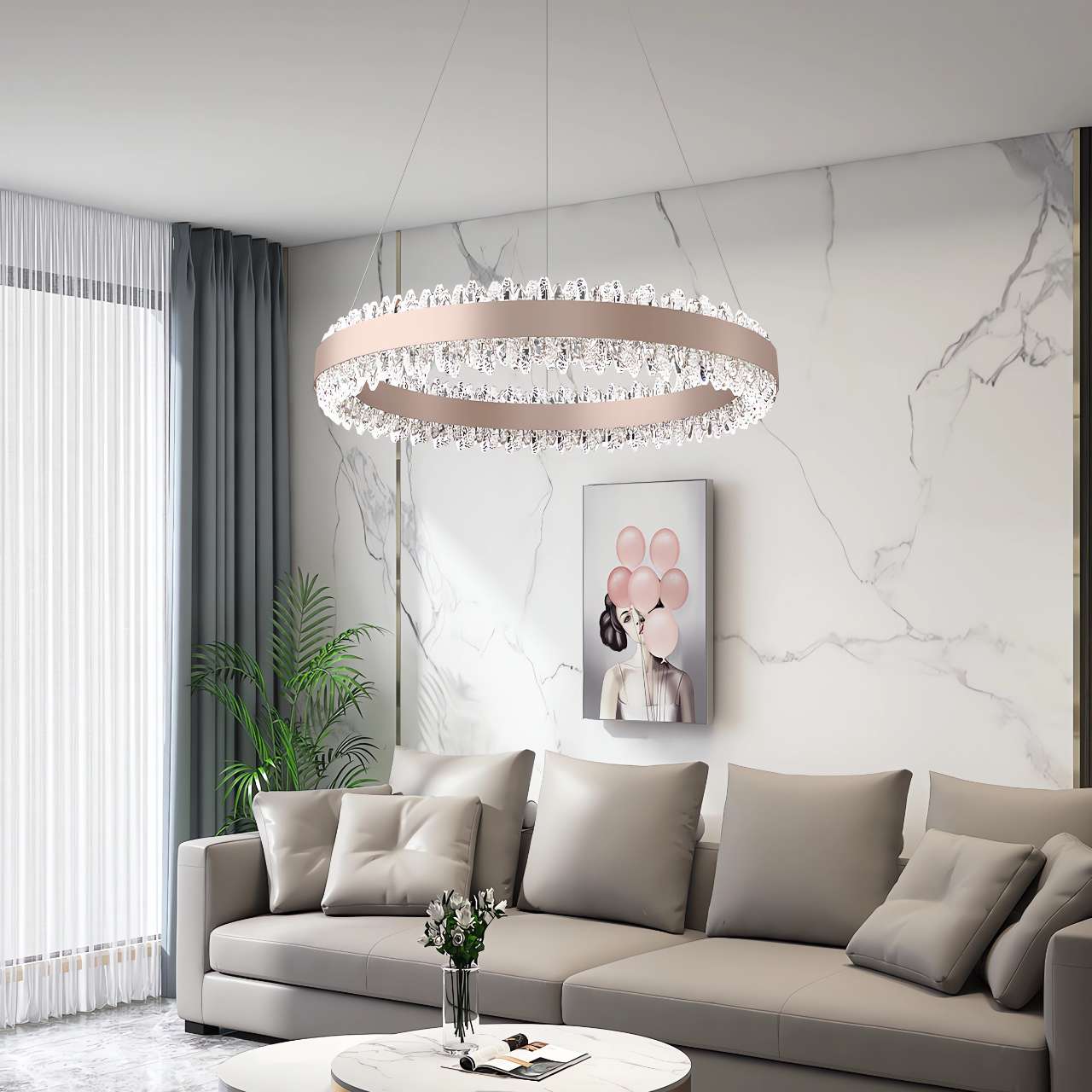 Stylish Gold LED Circular Pendant Light with Crystal Edges