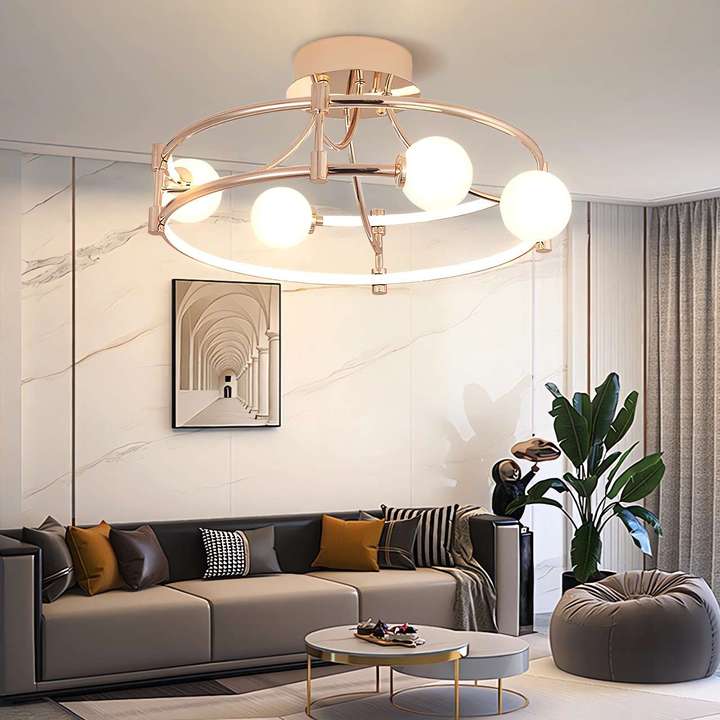 Modern Gold LED Ceiling Light with Glass Globes and Colour Changing