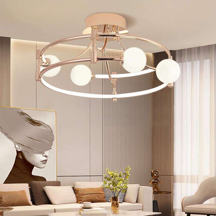 Modern Gold LED Ceiling Light with Glass Globes and Colour Changing