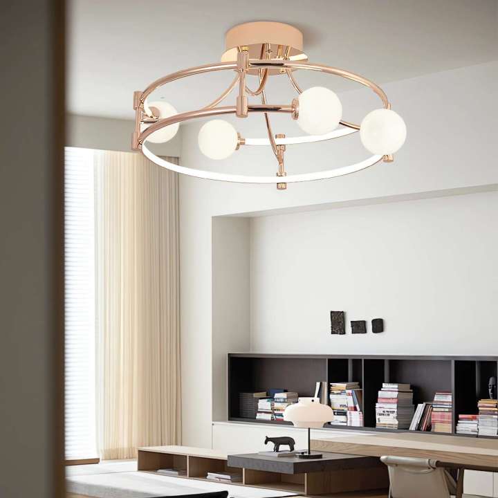 Modern Gold LED Ceiling Light with Glass Globes and Colour Changing