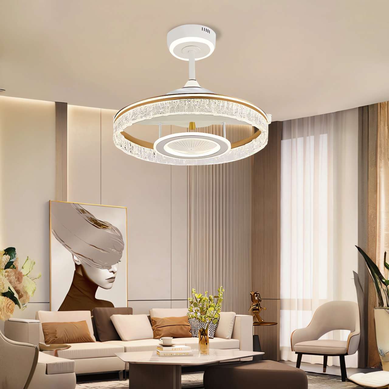 Whisper-Quiet Reversible Acrylic and Metal Ceiling Fan Light