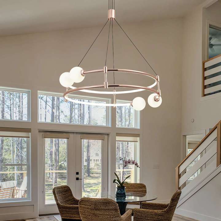 Elegant Gold Double-Ring Pendant Light with Tri-Color Lighting