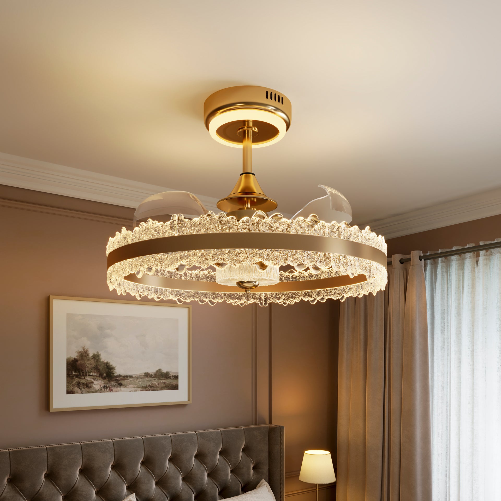 Modern Halo Ceiling Fan Light Remote 6 Speeds & 3 Temperatures