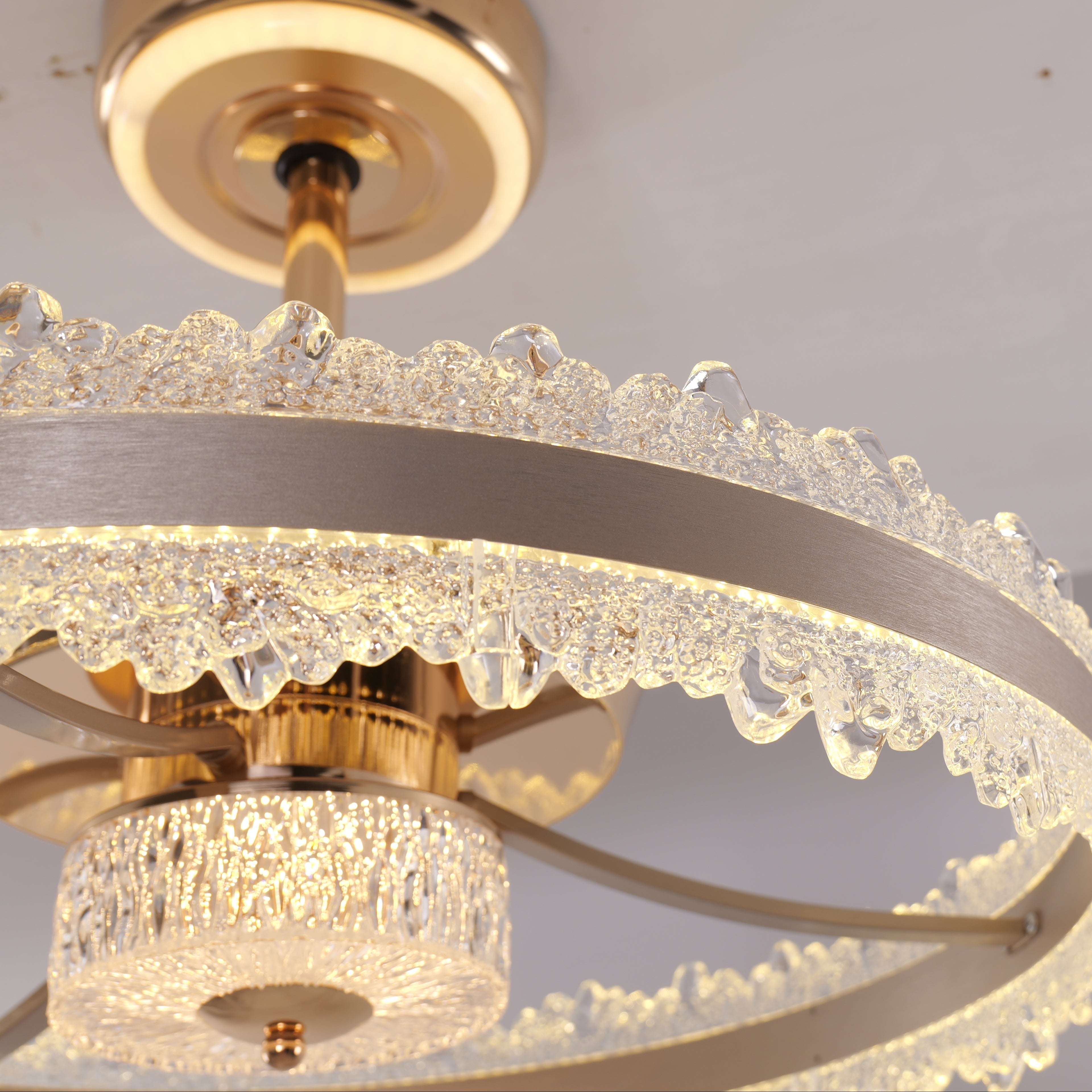 Close-up detail of Modern Gold Halo Ceiling Fan Light with Remote, 6 Speeds & 3 Colour