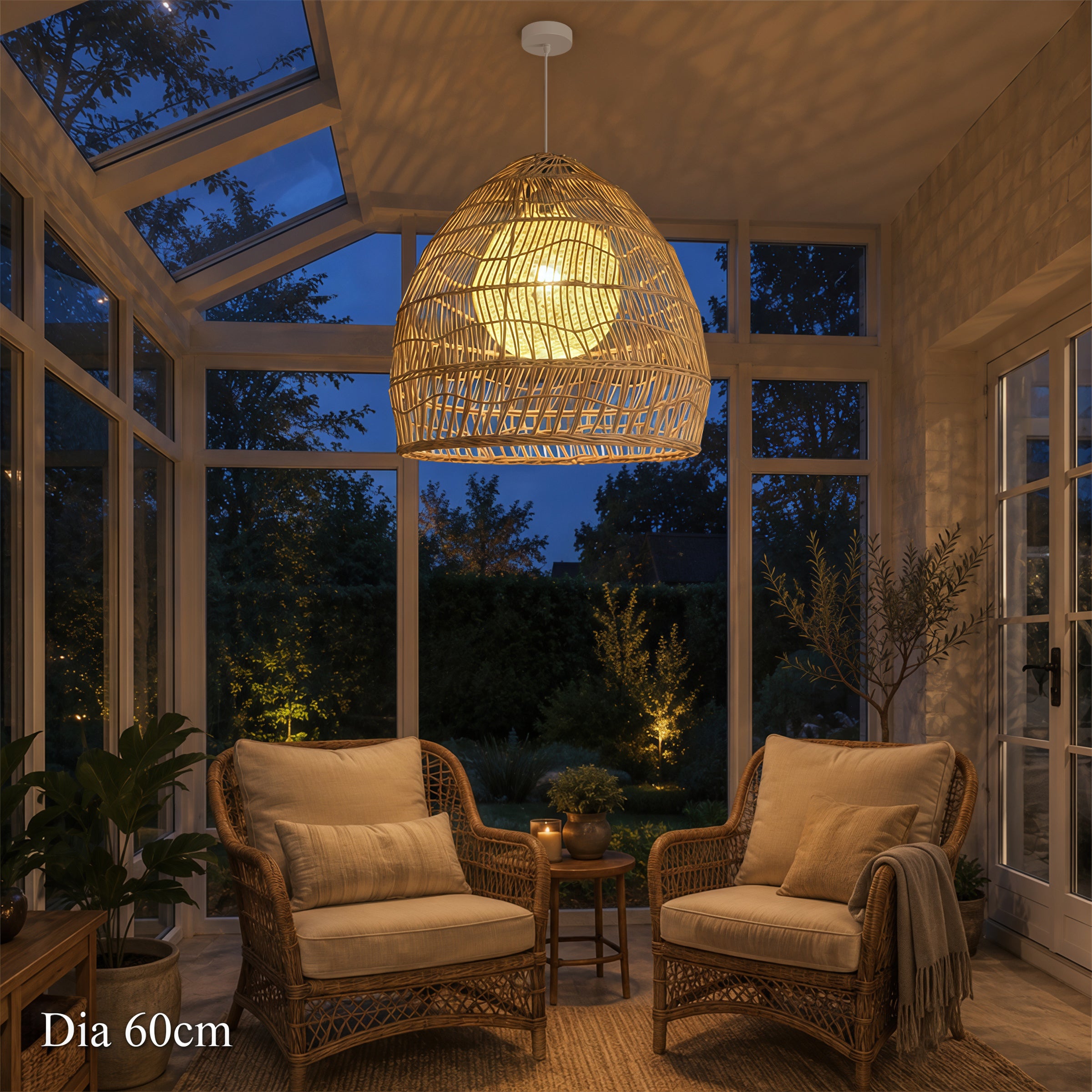 Close-up detail of Natural Rattan Pendant Light Handwoven Ceiling Lamp for Kitchen & Dining pendant