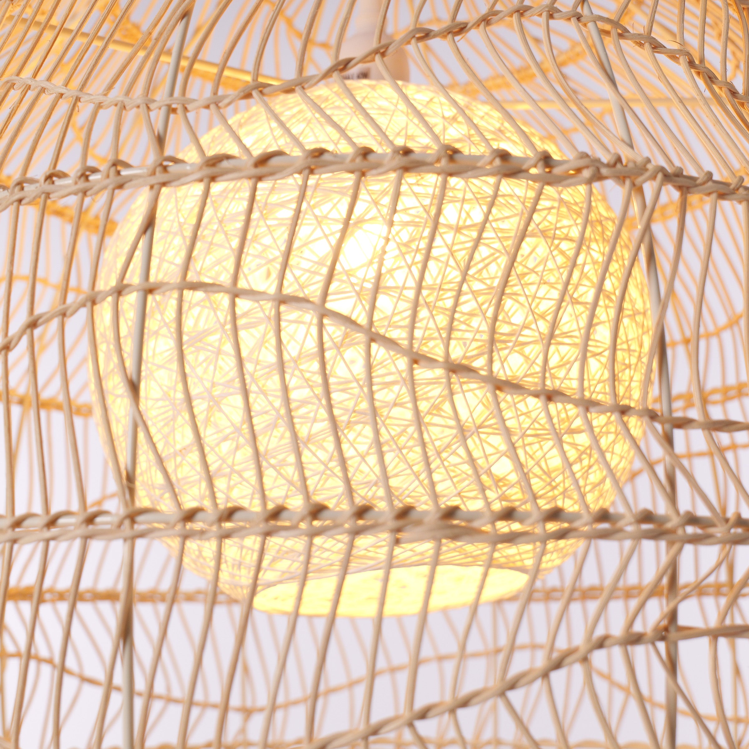 Close-up detail of Natural Rattan Pendant Light Handwoven Ceiling Lamp for Kitchen & Dining pendant