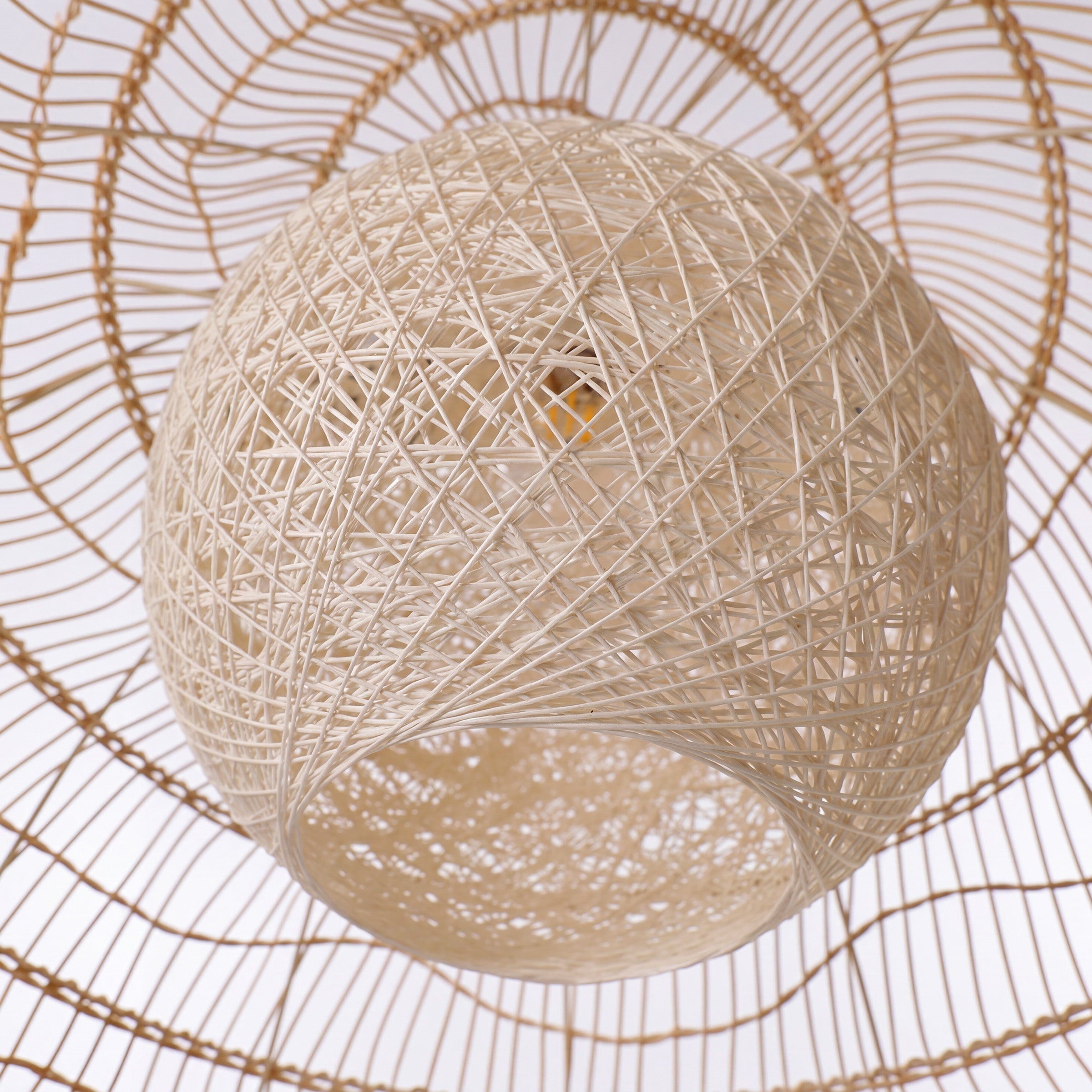 Close-up detail of Natural Rattan Pendant Light Handwoven Ceiling Lamp for Kitchen & Dining pendant