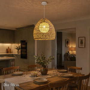 Close-up detail of Natural Rattan Pendant Light Handwoven Ceiling Lamp for Kitchen & Dining pendant