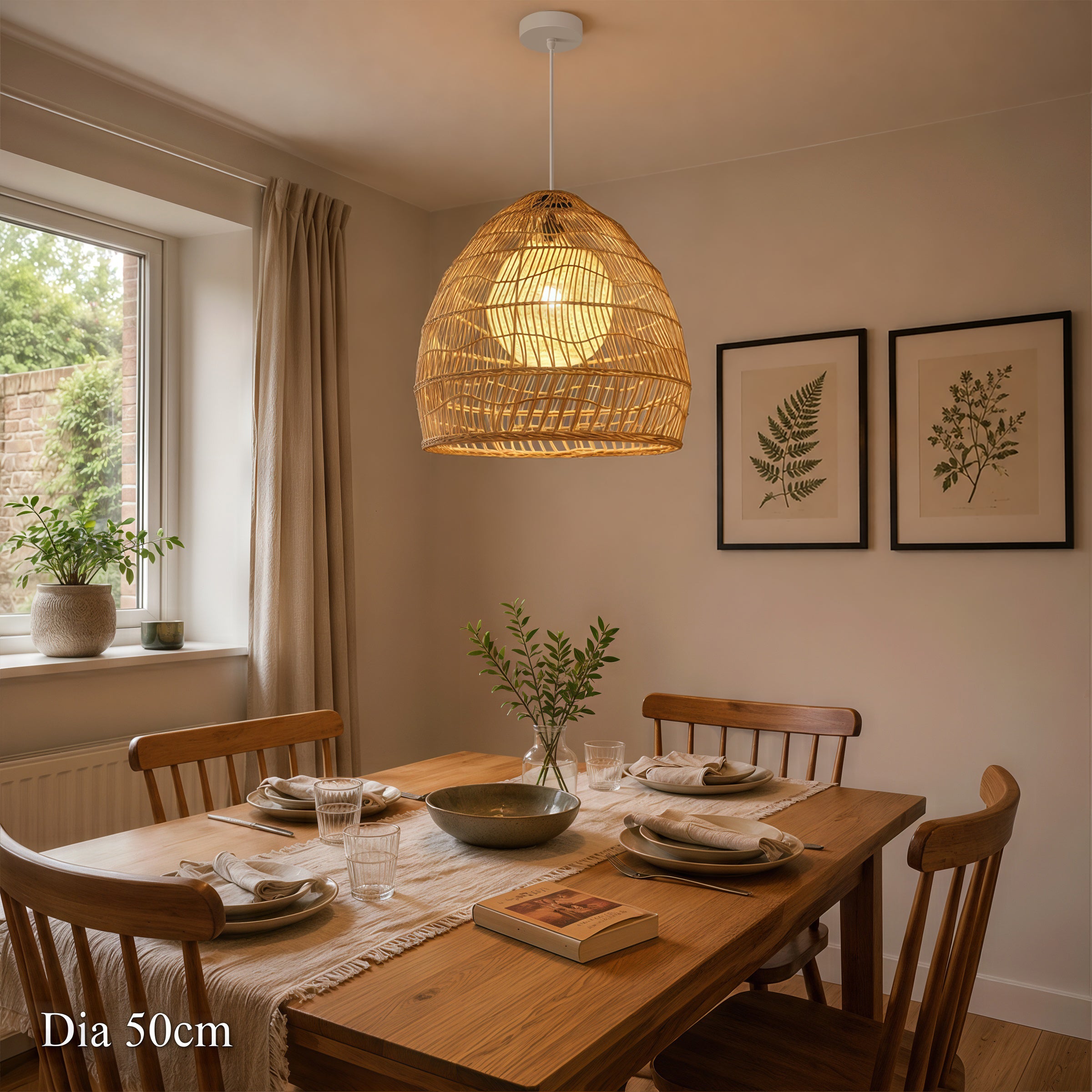 Close-up detail of Natural Rattan Pendant Light Handwoven Ceiling Lamp for Kitchen & Dining pendant
