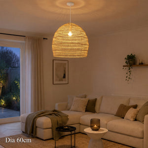 Close-up detail of Natural Rattan Pendant Light Handwoven Ceiling Lamp for Kitchen & Dining pendant