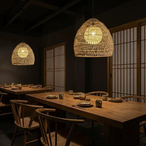 Natural Rattan Pendant Light Handwoven Ceiling Lamp for Kitchen & Dining pendant light in a dining room