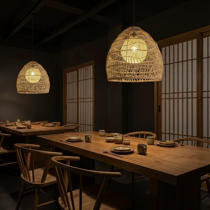 Natural Rattan Pendant Light Handwoven Ceiling Lamp for Kitchen & Dining pendant light in a dining room
