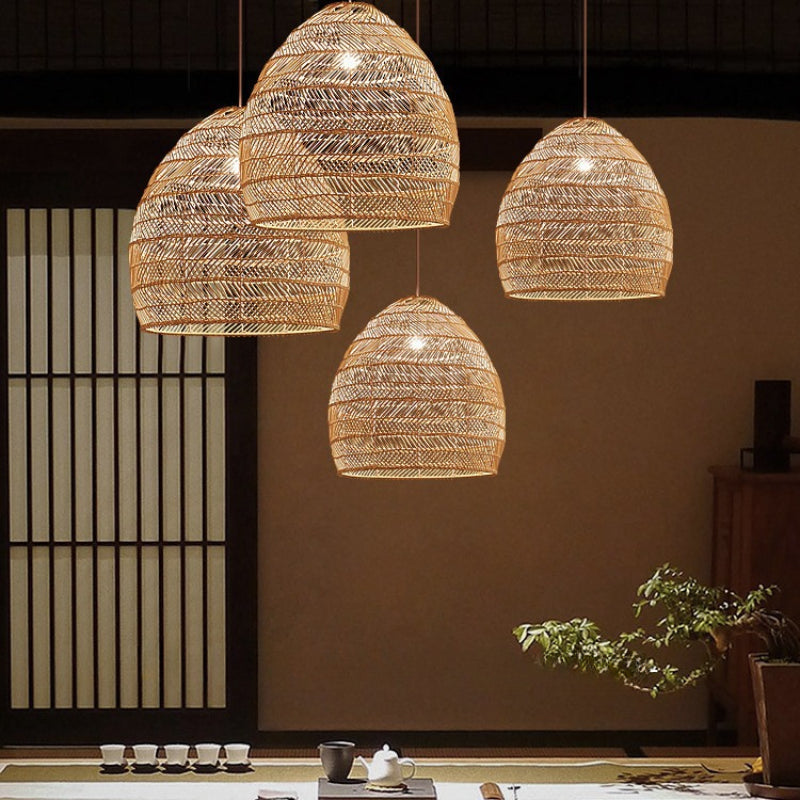Natural Rattan Pendant Light Handwoven Ceiling Lamp for Kitchen & Dining pendant light in a dining room